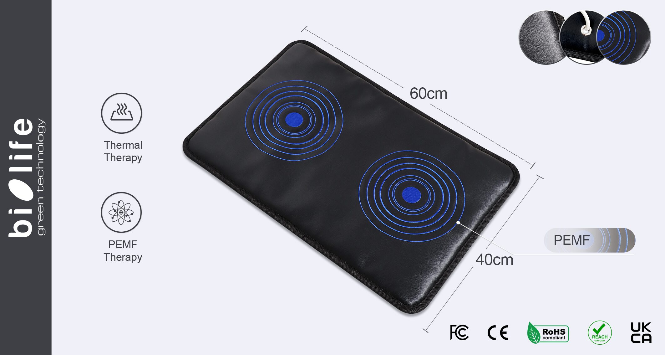BiolifeTech PEMF Coil Pad with accurate size description